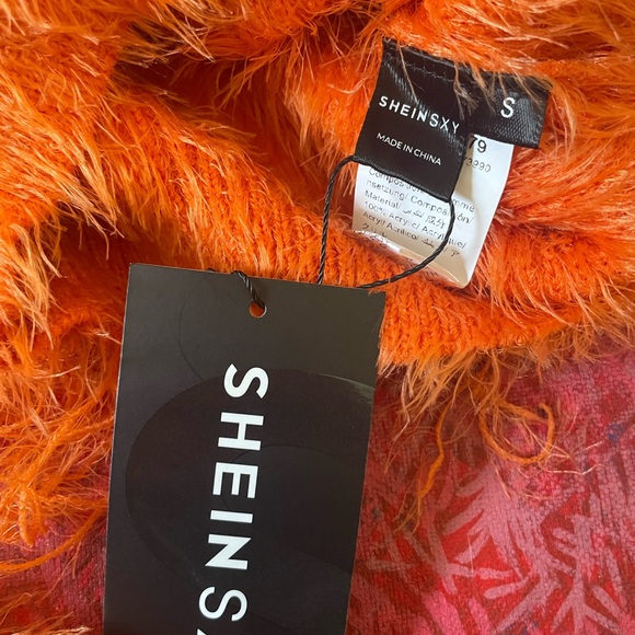 SHEIN Bright Orange Fuzzy Fringe Sweater | New With Tags - Picture 3 of 3